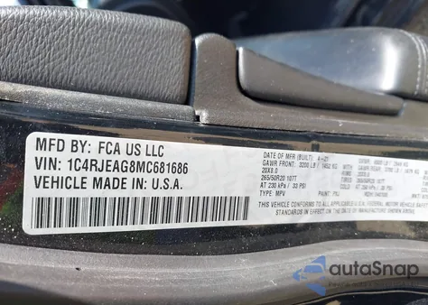 2021 Jeep Grand Cherokee Laredo X 4X2 from USA, damaged, VIN 1C4RJEAG8MC681686